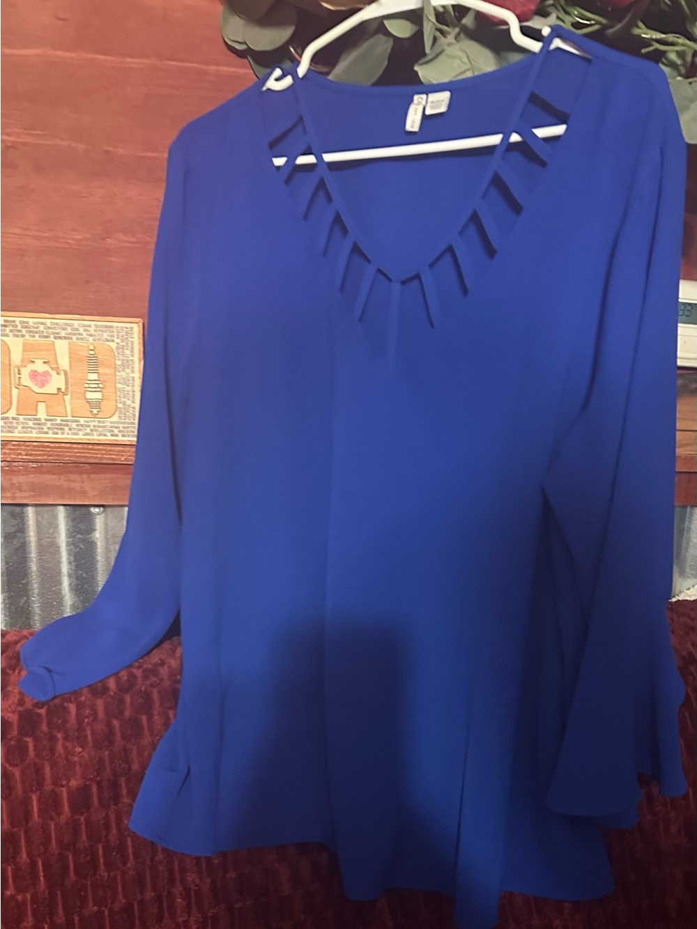 Cato Royal Blue V-Neck Long Sleeve Tunic with Cutout Detail